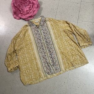 SERENGETI‎ Womens Sz 3X Floral Long Sleeve Roll Tab Button Up Shirt Blouse